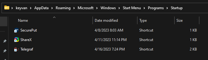 easy to add shortcuts to the startup folder