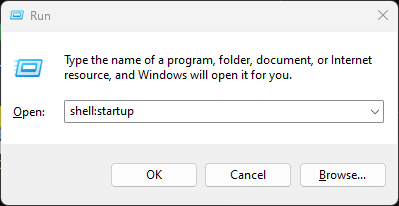 run command shell:startup to open the startup folder